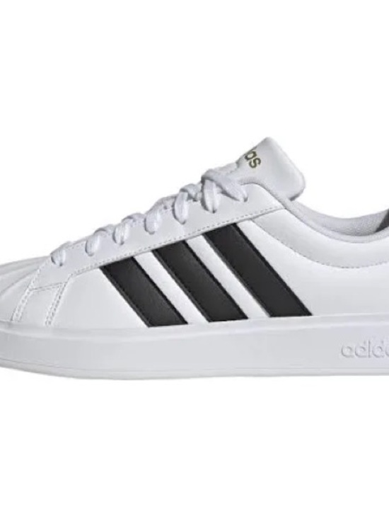 adidas Shoes - adidas White Leather Sneakers with Black Three Stripes